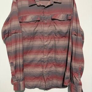 Men's Striped Button-Down Shirt - Red and Gray